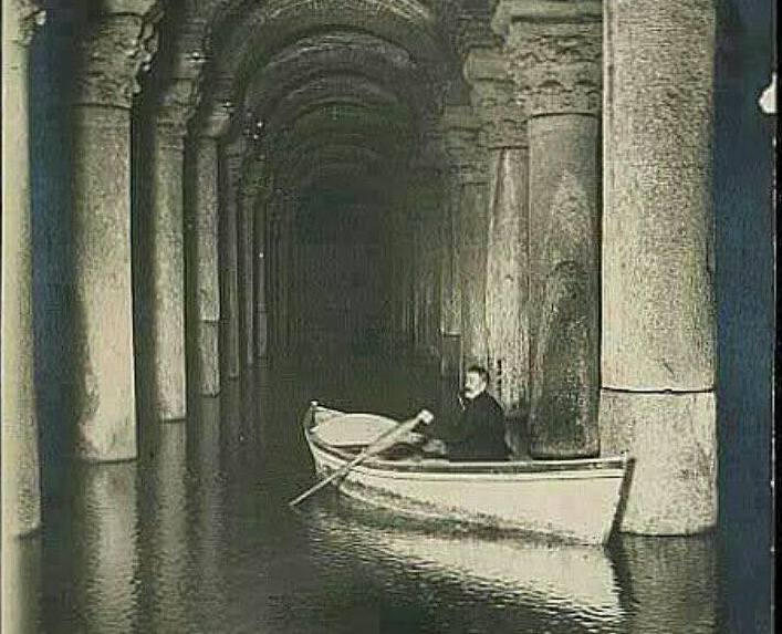Basilica Cistern toured by boats before 1985.